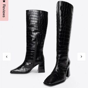 INTENTIONALLY BLANK Black Croc-Embossed Boots